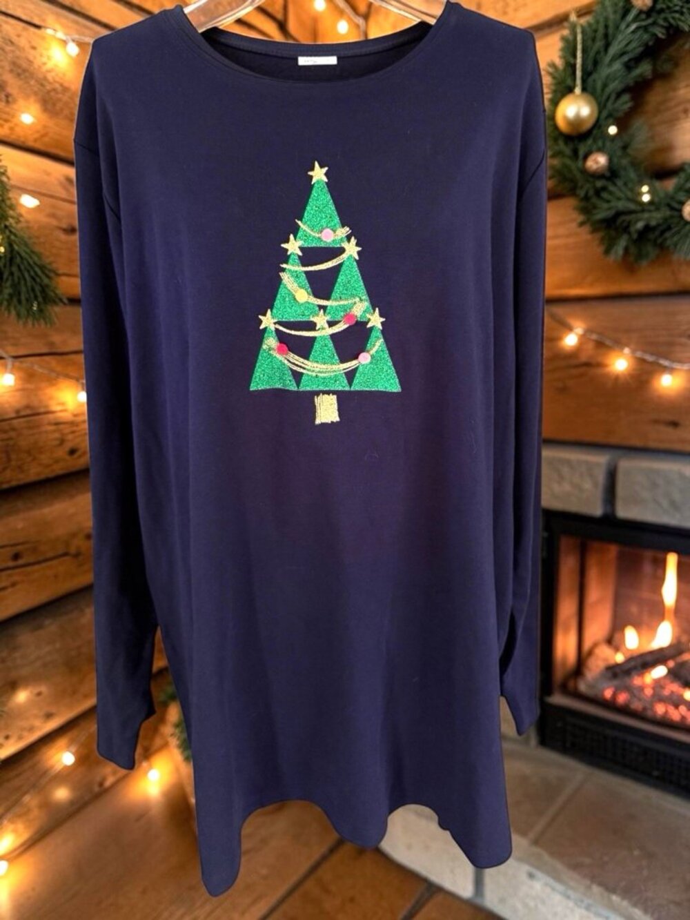 Croft & Barrow Holiday Tee In Navy Blue With Green Christmas Tree-Size 3X-NWT